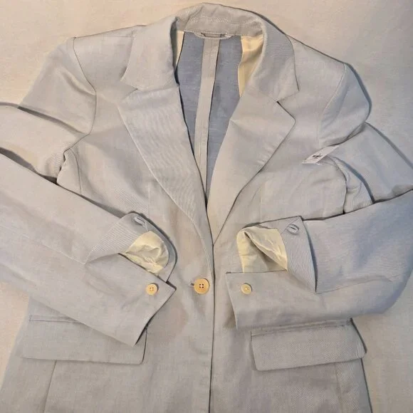 BANANA REPUBLIC Office Sirencore Light Blue Linen Long & Lean Blazer Size 10. - Picture 8 of 16